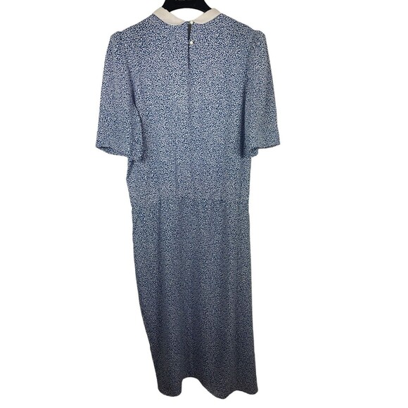 VTG 80s Joy Gordon Midi Blue White Semi Sheer Short Sleeve Nautical Dress 12 - Picture 5 of 12